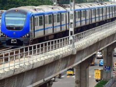 Commuters are forced to walk down a tunnel when a Chennai Metro train becomes stuck in the subway. Commuters are forced to trek down a tunnel when a Chennai Metro train got trapped in the subway.
