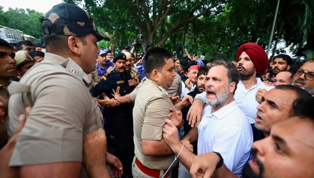 Rahul Gandhi, Kharge lead protest near PM residence; Centre says Parliament discussion was offered