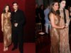 Isha Ambani in Manish Malhotra’s handmade gold sculpted dress