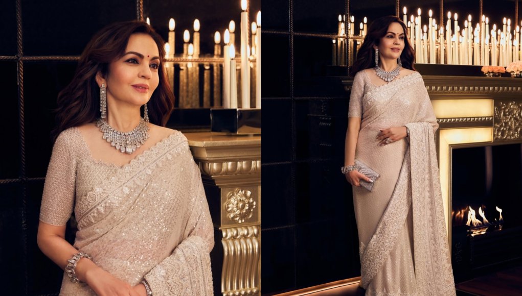 Nita Ambani’s off-white saree, diamond look steals spotlight