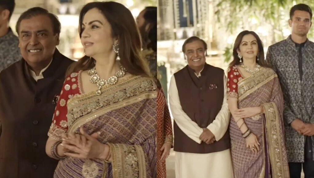Nita Ambani purple saree at Arjun Tendulkar–Saaniya wedding festivity