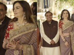 Nita Ambani purple saree at Arjun Tendulkar–Saaniya wedding festivity