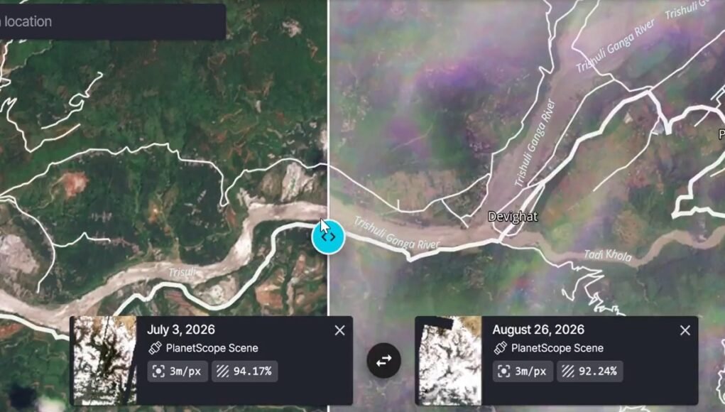 From Syaphrubesi to Devighat: Satellite images show before and after Nepal flash flood