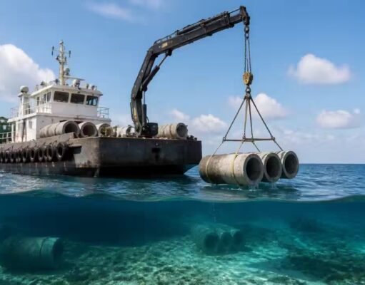 Nearly 200 unwanted concrete pipes and culverts were lowered into the Atlantic off Jacksonville in 2026; instead of being dumped on land, the pieces now form a new fish habitat roughly 90 feet below the water