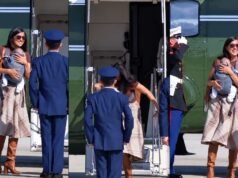 Usha Vance nearly trips while carrying baby son off helicopter, video sparks security debate
